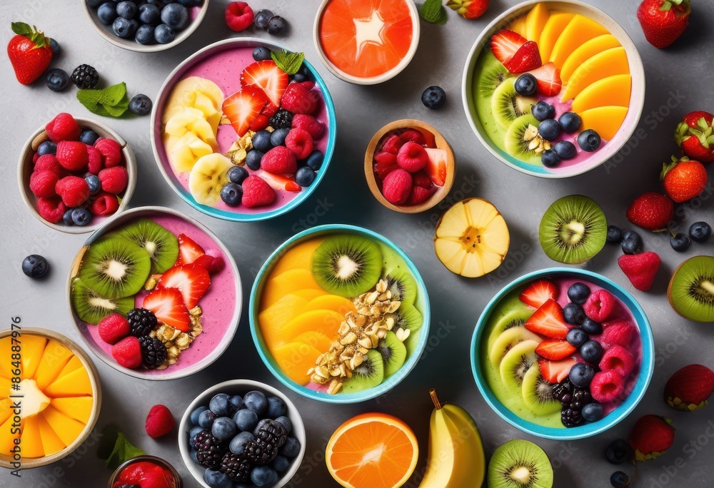 vibrant smoothie bowls bursting fresh fruits, colors, overflowing, ripe, ingredients, fruity, explosion, nutritious, delicious, healthful, blended vibrant smoothie bowls bursting fresh fruits, colors, overflowing, ripe, ingredients, fruity, explosion, nutritious, delicious, healthful, blended