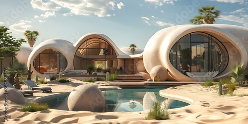 Spherical House in Sandy Desert with Pool A Tribute to Anti Lavage. Concept Architecture, Desert Living, Sustainable Design, Modernism, Tribute photo
