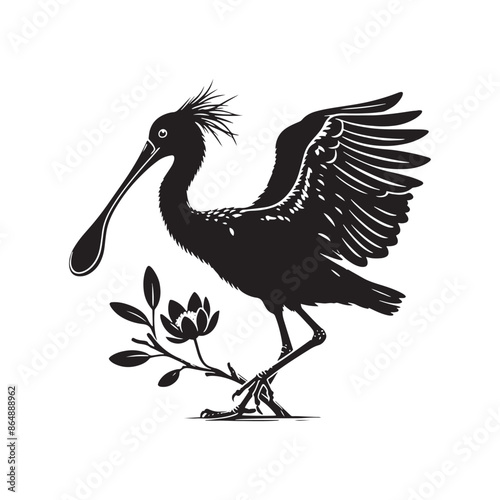 Spoonbill Bird Silhouette - Bird Vector - Spoonbill Bird 
Illustration.