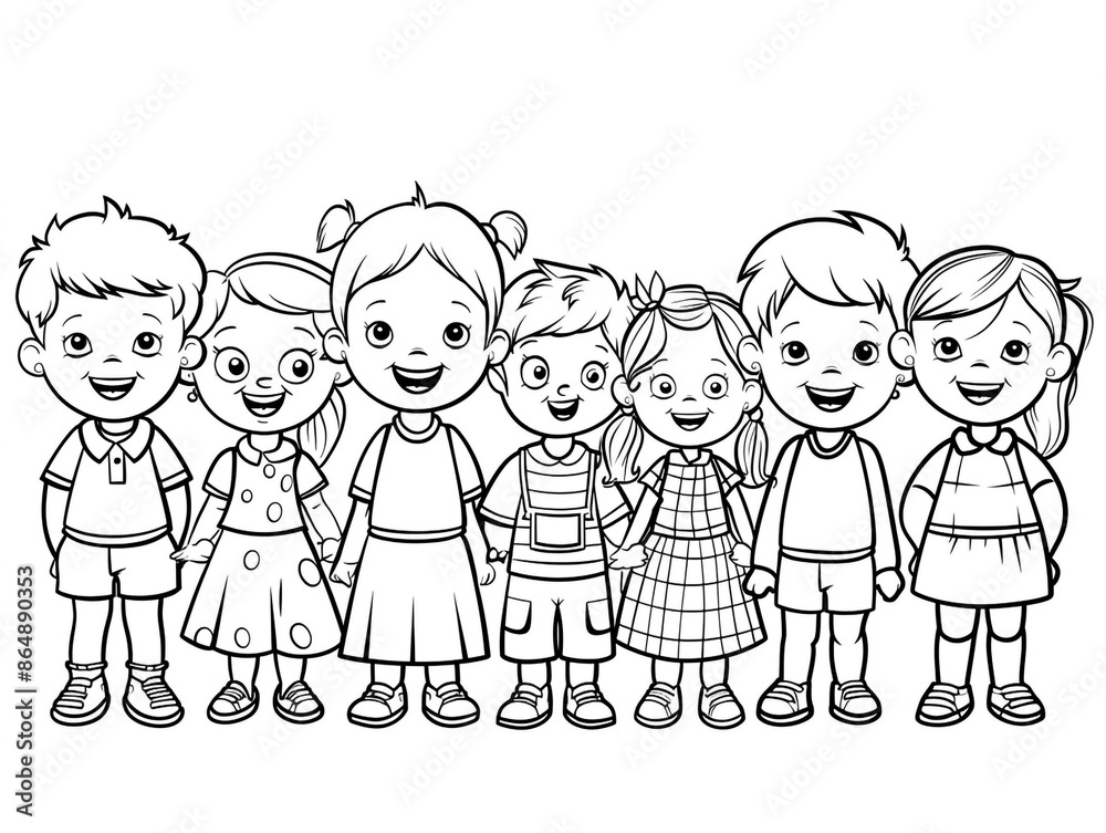 Cartoon kids with a school drama club, outlined for coloring, on a white background. Cartoon kids with a school drama club, outlined for coloring, on a white background.