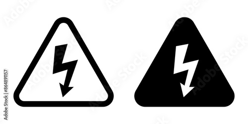High voltage icon. Warning electricity symbol. Alert, hazard and danger, caution electrical icon. Triangle with lightning sign.