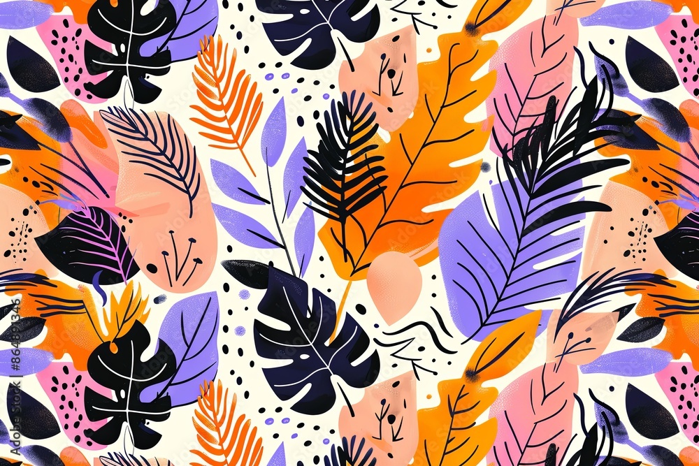 tropical leaves hand drawn doodle style on white background tropical leaves hand drawn doodle style on white background