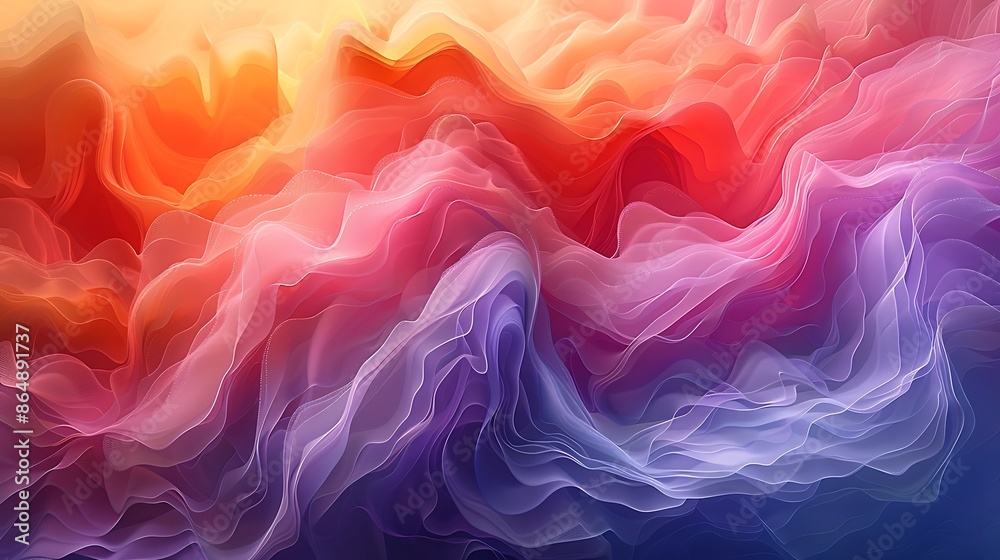 Obraz premium A 16:9 modern art mural of color gradient waves, smooth flowing waves of colors transitioning into each other.