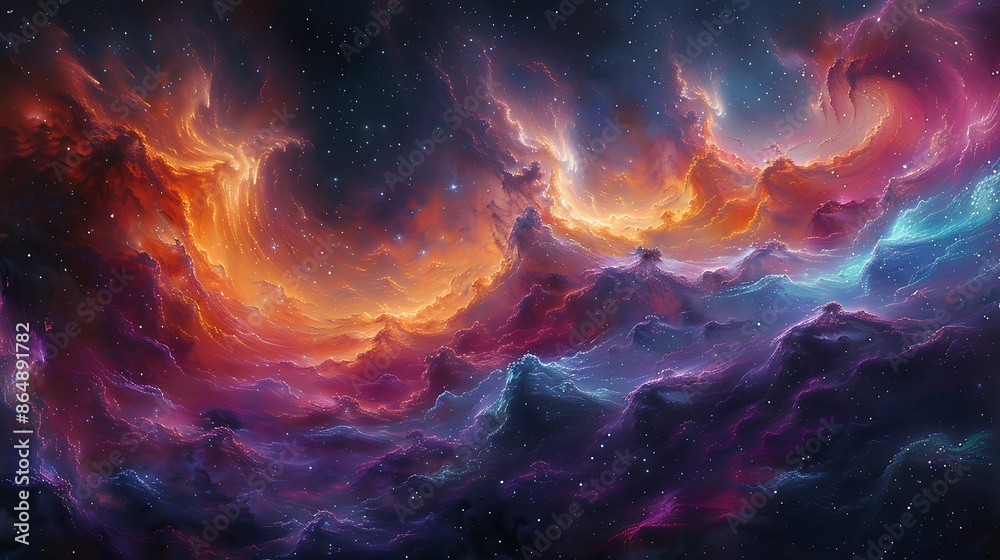 A 16:9 modern art mural of cosmic dreamscape, abstract outer space with swirling galaxies and stars. A 16:9 modern art mural of cosmic dreamscape, abstract outer space with swirling galaxies and stars.