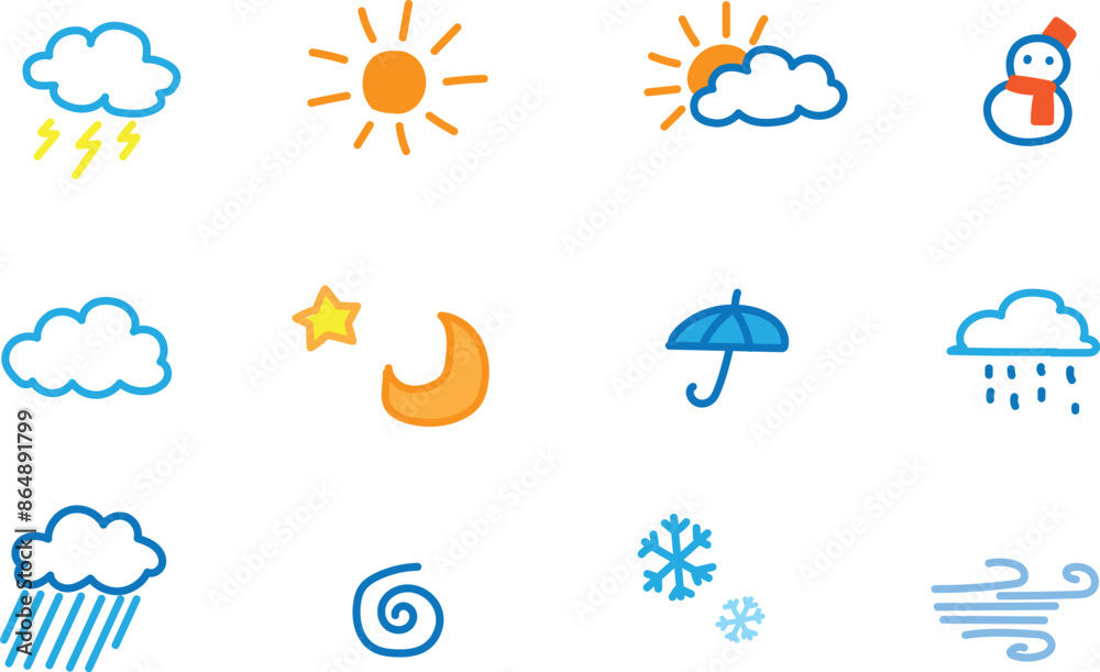 天気のかわいいイラスト素材セット 天気のかわいいイラスト素材セット