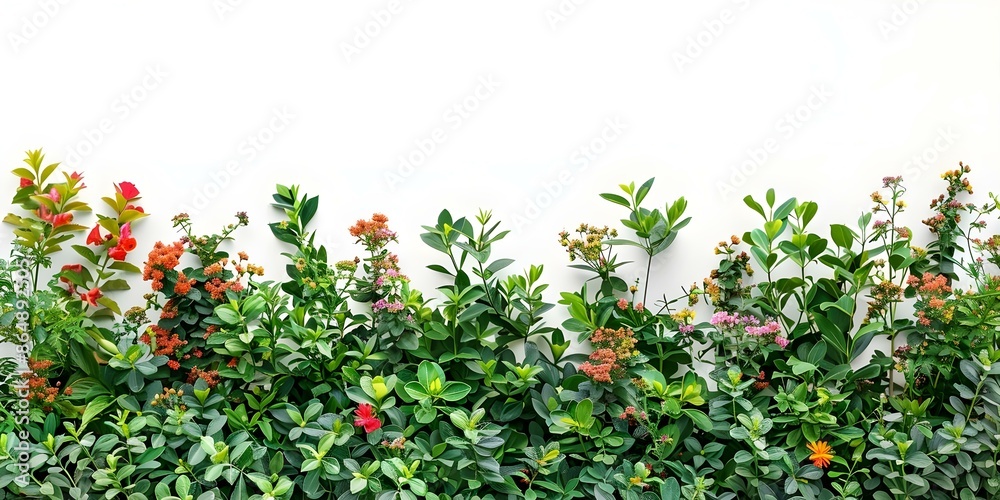 Shrub Plants and Flowers Standing Out Against a White Background. Concept Botanical Photography, White Backdrop, Shrub Plants, Floral Elegance, Visual Contrast Shrub Plants and Flowers Standing Out Against a White Background. Concept Botanical Photography, White Backdrop, Shrub Plants, Floral Elegance, Visual Contrast
