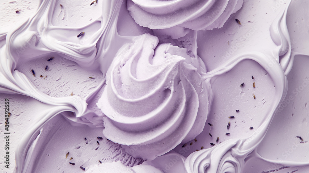 Artistic lavender and cream gelato, an image of artistic lavender and cream gelato, its soft purple swirls and creamy texture against a white background