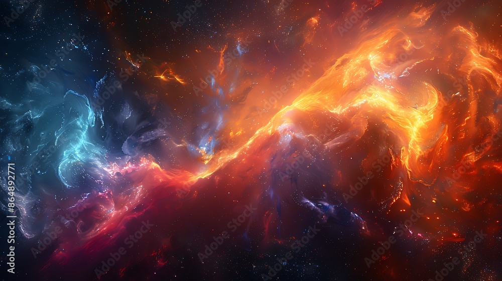 Fototapeta premium A 16:9 mural of cosmic dreamscape, abstract outer space with swirling galaxies and stars.
