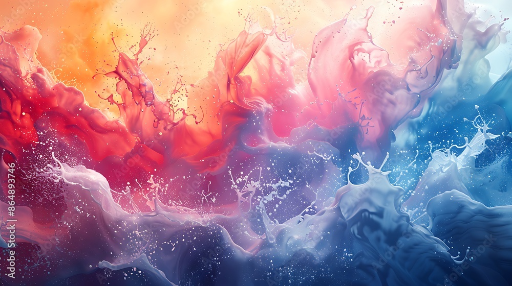 A modern art mural of abstract watercolor splash, large expressive splashes of watercolor in various hues, 16:9 ratio. A modern art mural of abstract watercolor splash, large expressive splashes of watercolor in various hues, 16:9 ratio.