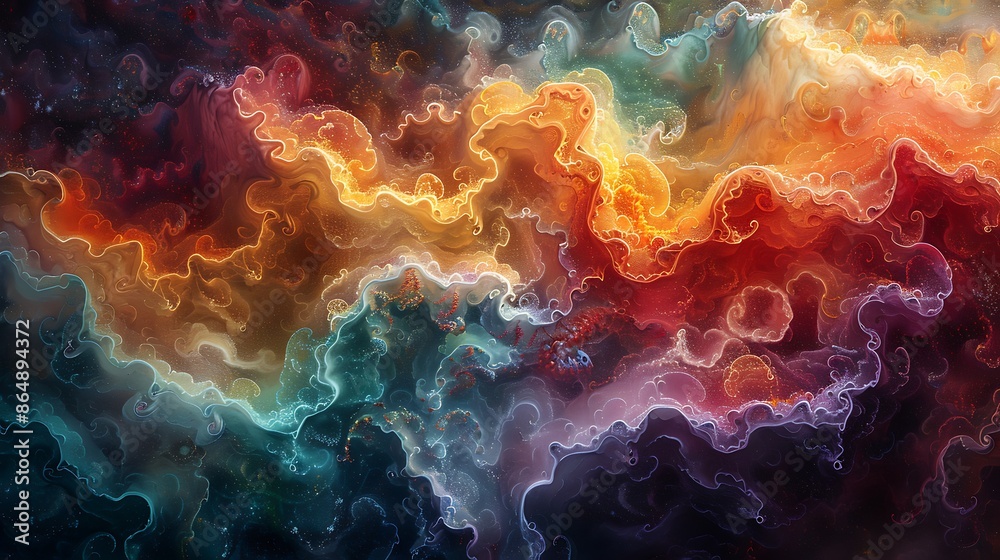 A mural of a fractal explosion, complex fractal patterns in vivid, eye-catching colors, showcasing a modern art style. A mural of a fractal explosion, complex fractal patterns in vivid, eye-catching colors, showcasing a modern art style.