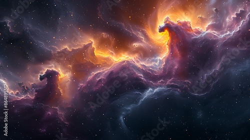 Abstract modern art mural, cosmic dreamscape with swirling galaxies and stars, 16:9 aspect ratio.