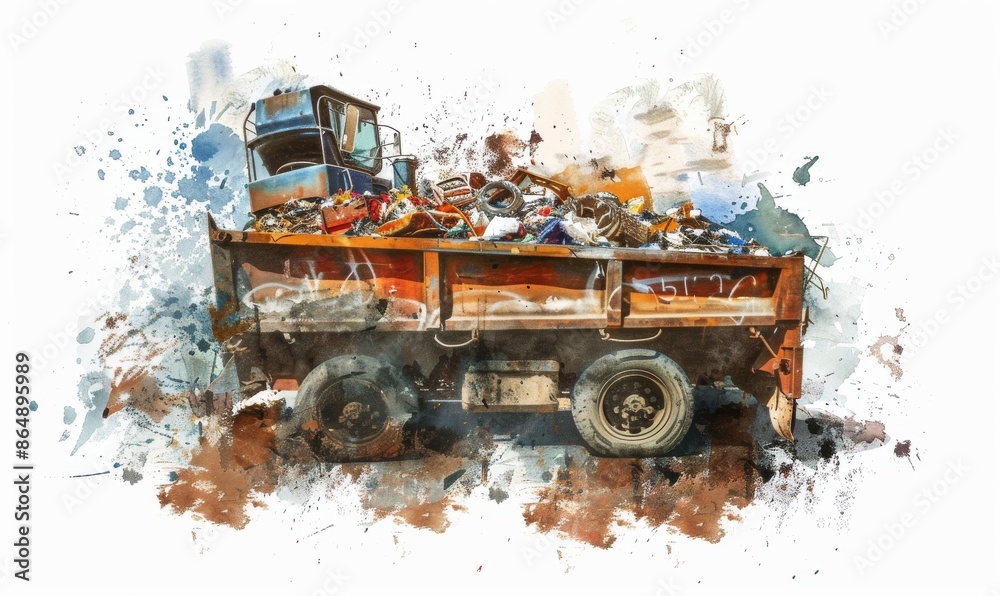 Recycle, scrap and rust on skip in junkyard for sorting, garbage and ...