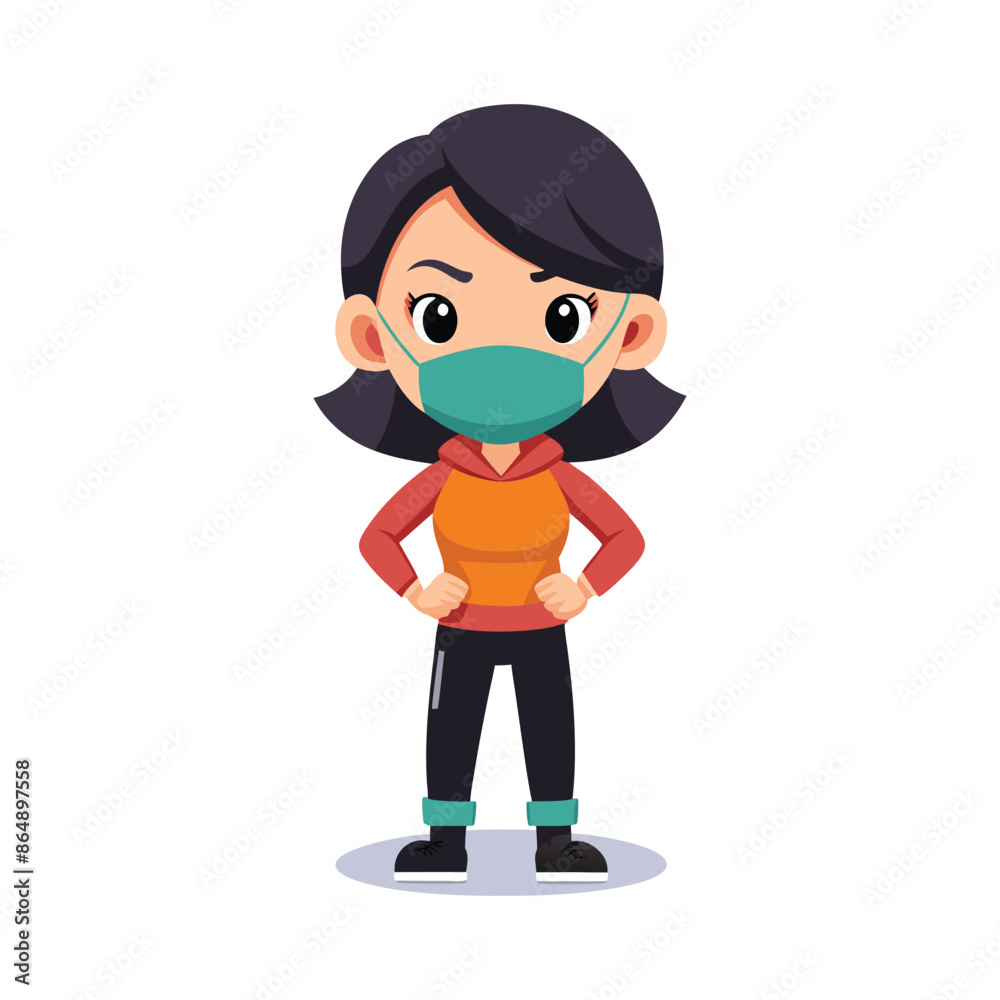 Attitude girl vector on mask with face Attitude girl vector on mask with face