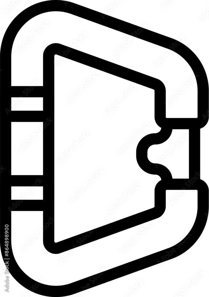 Simple black and white line art illustration of a carabiner, essential gear for safe rock climbing and outdoor adventures Simple black and white line art illustration of a carabiner, essential gear for safe rock climbing and outdoor adventures