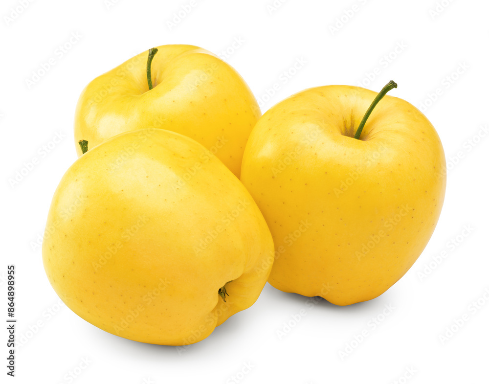 three yellow apples isolated on white background. clipping path three yellow apples isolated on white background. clipping path