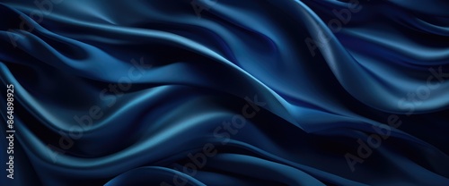 Abstract dark blue background. Silk satin. Navy blue color. Elegant background with space for design. Soft wavy folds.