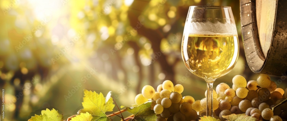 An elegant glass of white wine resting on a blurred background with soft bokeh lights An elegant glass of white wine resting on a blurred background with soft bokeh lights
