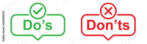 do's and don'ts icon. To do and not to do symbol for guidelines and rules list. buttons with tick and cross. vector illustration on transparent background.