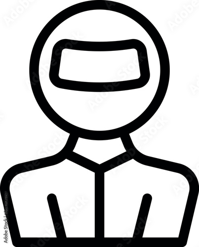 Line icon of a racing driver wearing helmet and suit, ready for a race or motorsport event