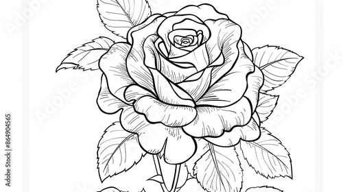 Cartoon rose flower, outlined for coloring, on a white background.