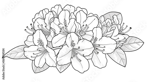 Cartoon rhododendron flower, outlined for coloring, on a white background.