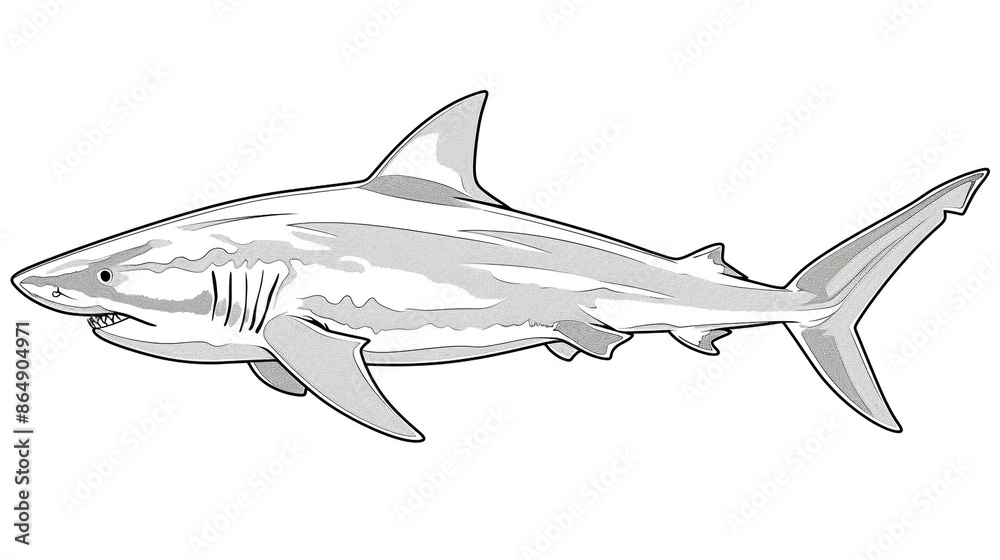 Obraz premium Cartoon shark, outlined for coloring.