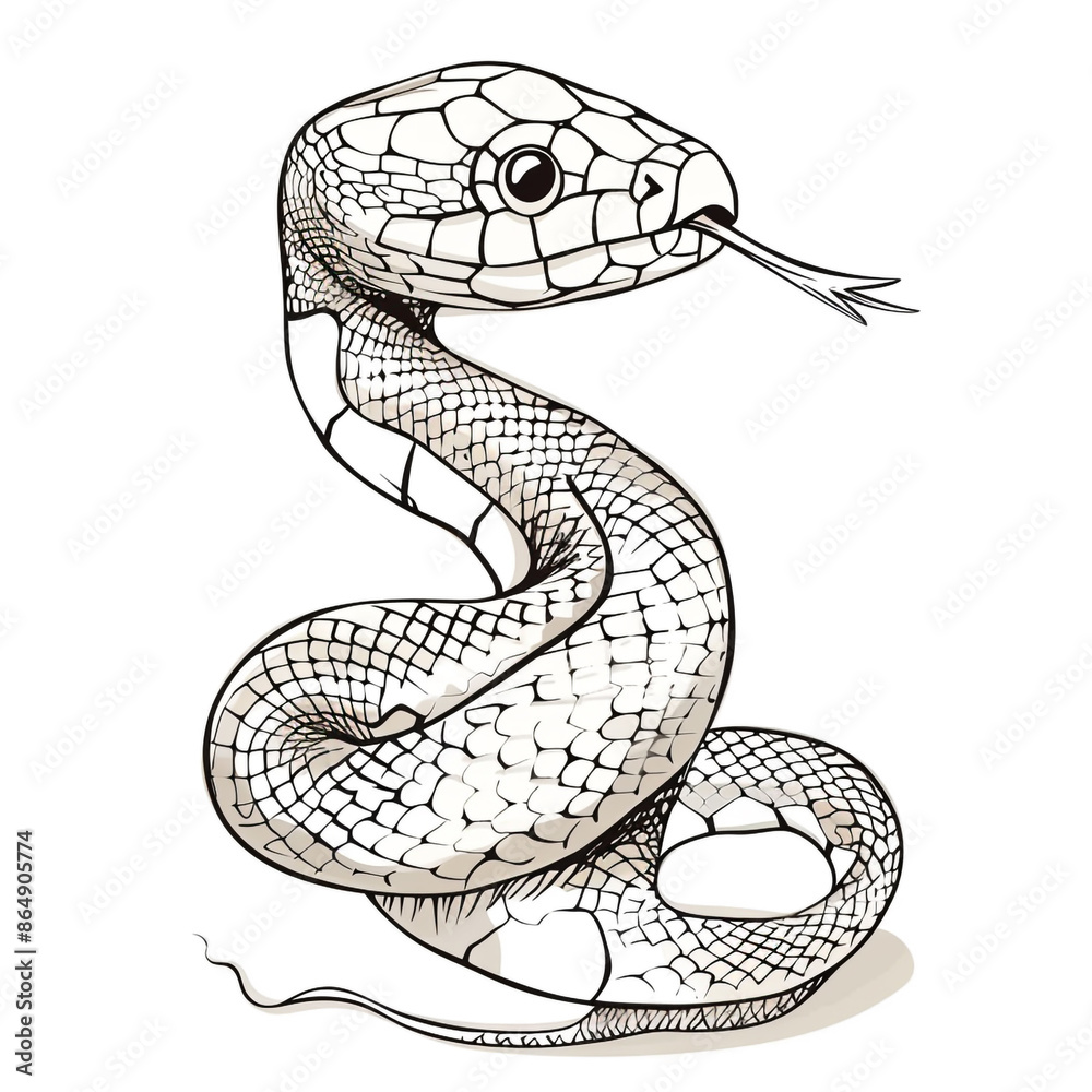 Fototapeta premium Cartoon snake, outlined for coloring, on a white background.