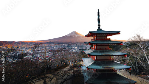 Tableau sur toile PNG Chureito pagoda in Tokyo, Japan travel border, transparent background
