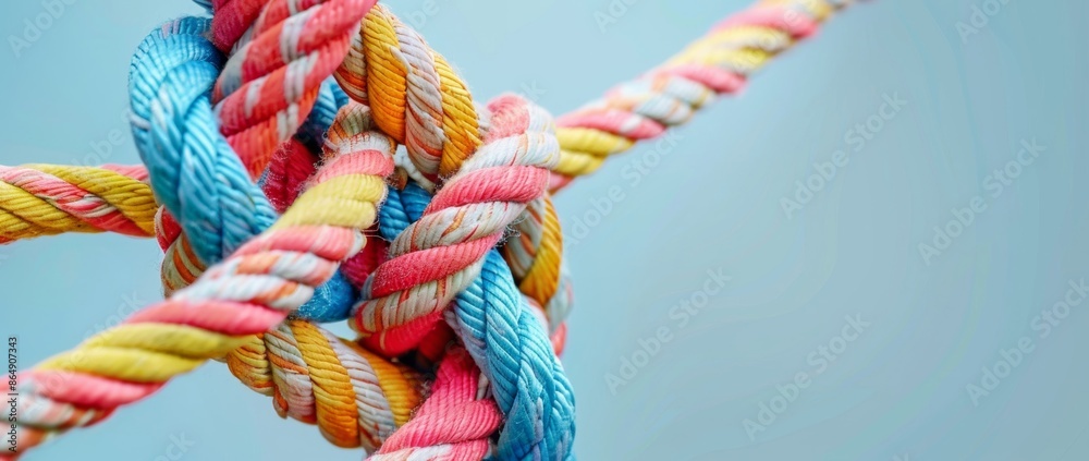 Illustration of a strong climbing knot tied with pastel-colored ropes on a clean white background This detailed image showcases the artistry and functionality of knot tying in a visually appealing man Illustration of a strong climbing knot tied with pastel-colored ropes on a clean white background This detailed image showcases the artistry and functionality of knot tying in a visually appealing man