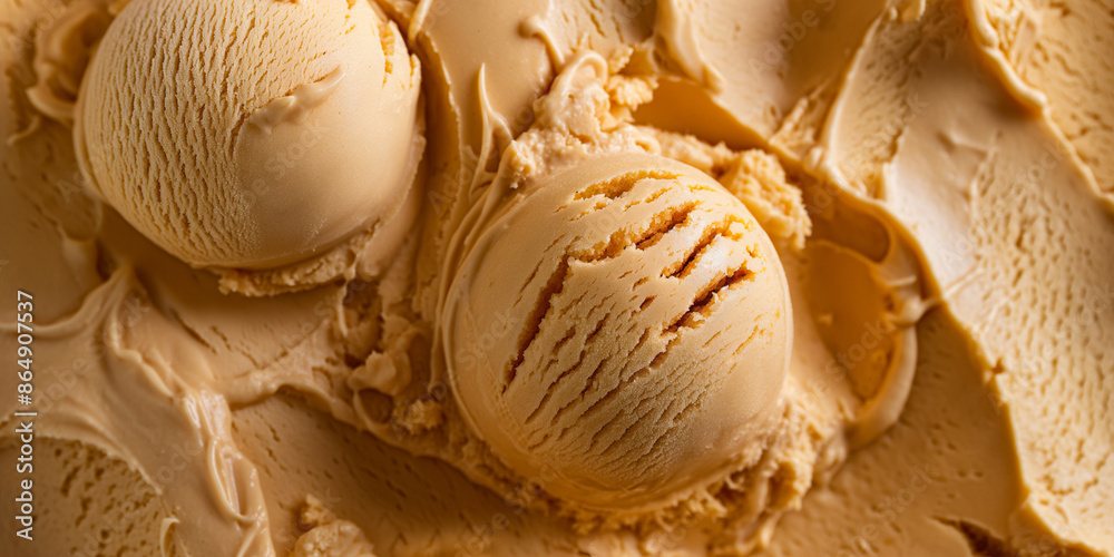 Decadent caramel gelato, a closeup of decadent caramel gelato, its rich golden color and creamy texture highlighted against a white backdrop Decadent caramel gelato, a closeup of decadent caramel gelato, its rich golden color and creamy texture highlighted against a white backdrop