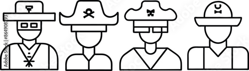 pirate hat eye patch icon set