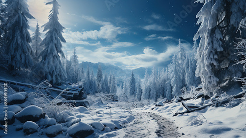 Snowy Forest Landscape Background photo