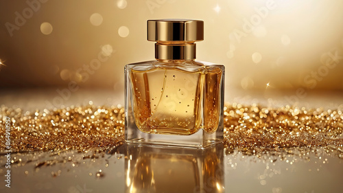 perfume bottle on gold background
