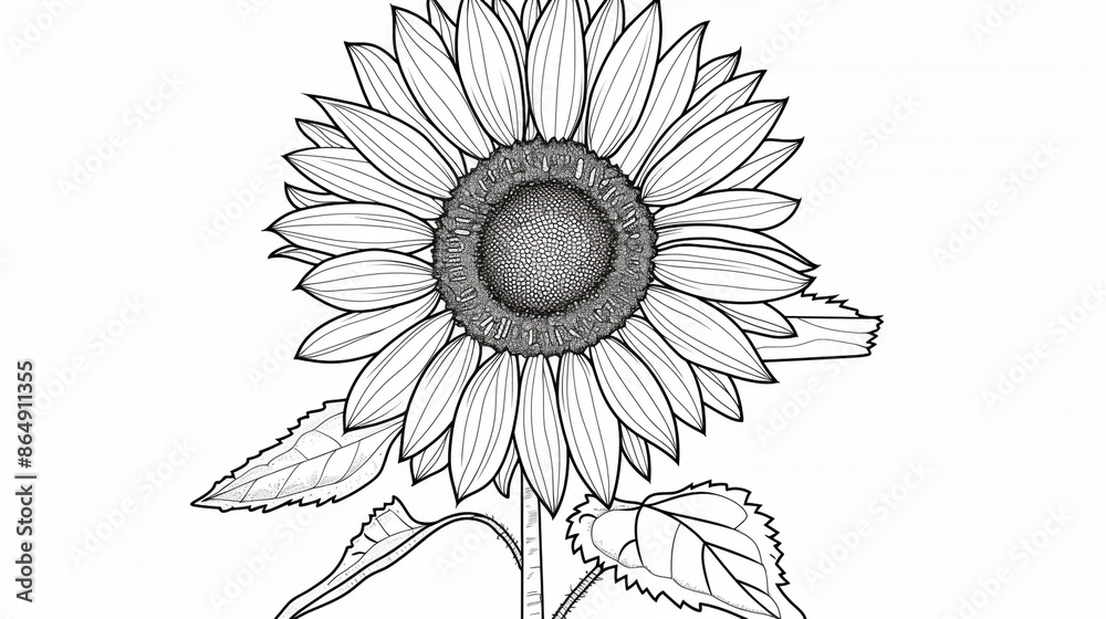 Fototapeta premium Cartoon sunflower, outlined for coloring, on a white background.