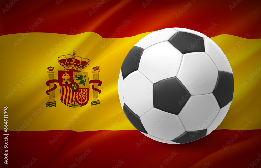 Fototapeta premium Flag of Spain with soccer ball. National football team concept. 3d vector illustration