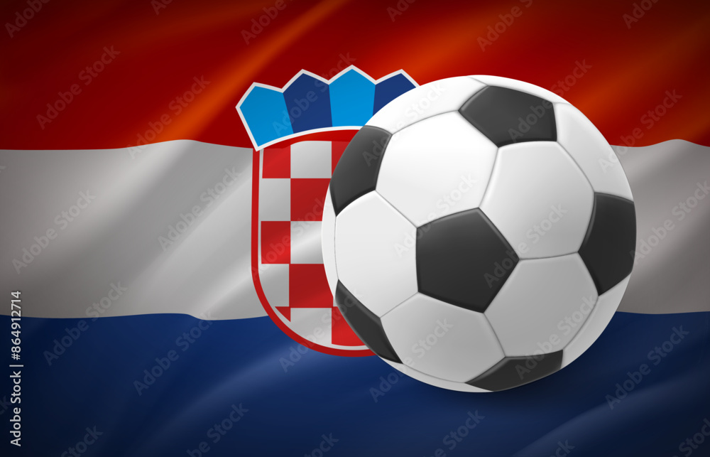 Flag of Croatia with soccer ball. National football team concept. 3d vector illustration Flag of Croatia with soccer ball. National football team concept. 3d vector illustration