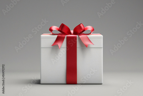 a white box with a red ribbon and a bow
