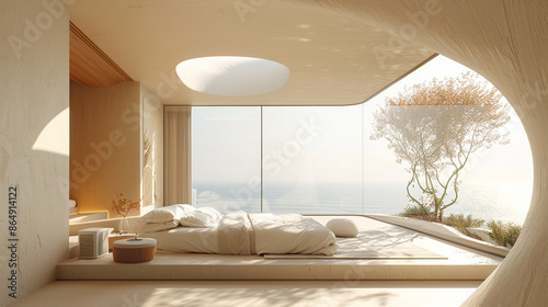 Modern minimalist bedroom w...