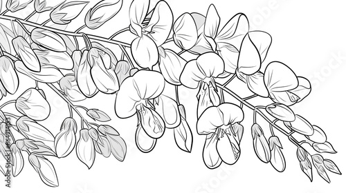 Cartoon wisteria flower, outlined for coloring, on a white background.