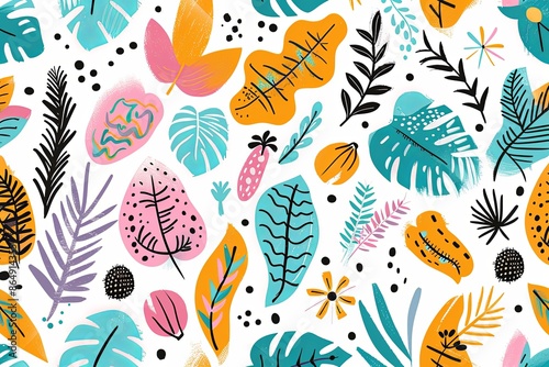 Wallpaper Mural tropical leaves hand drawn doodle style on white background Torontodigital.ca