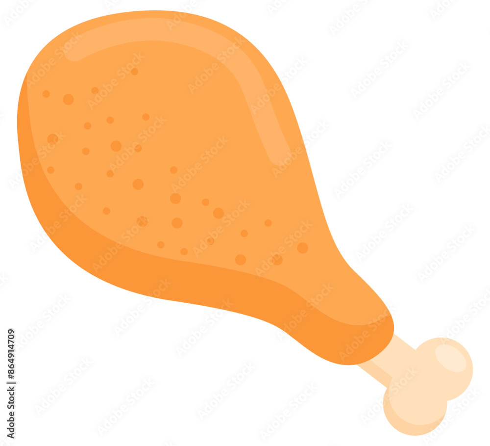 Fried chicken leg flat vector illustration isolated on white background.