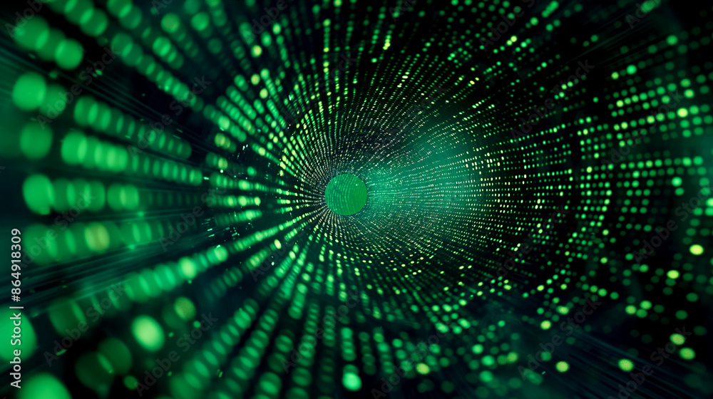 Digital data tunnel with binary code in green light. Generative AI Digital data tunnel with binary code in green light. Generative AI