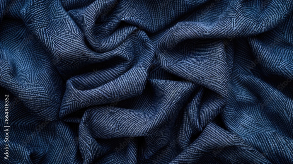 Dark heather blue woolen fabric appeared crumpled when viewed from an elevated position Dark heather blue woolen fabric appeared crumpled when viewed from an elevated position