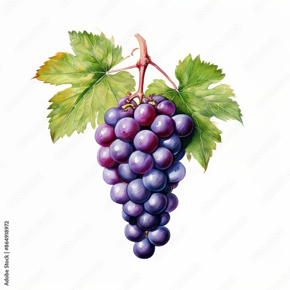 Fototapeta premium A grape watercolor illustration on white background.