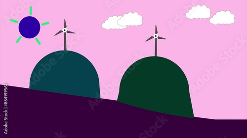 landscape with windmills  and clouds