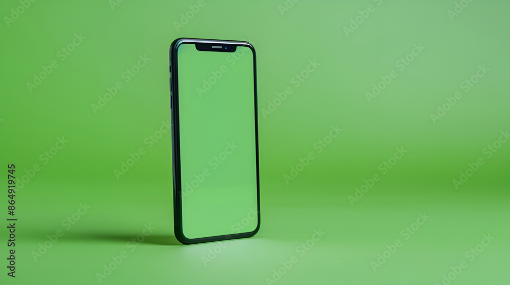 Smartphone with blank screen on green background,3d illustration ,The phone with a green screen is on a green background, Realistic empty smartphone layout with green screen Smartphone with blank screen on green background,3d illustration ,The phone with a green screen is on a green background, Realistic empty smartphone layout with green screen