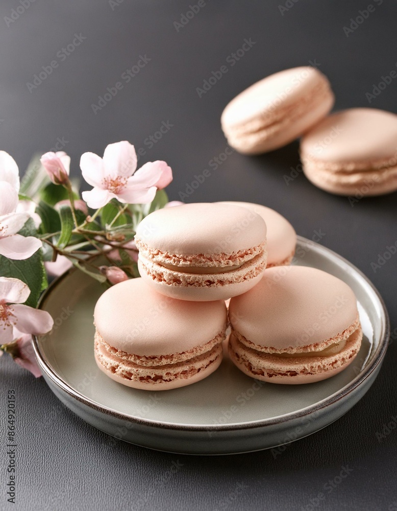 Obraz premium Colorful french macarons in plate