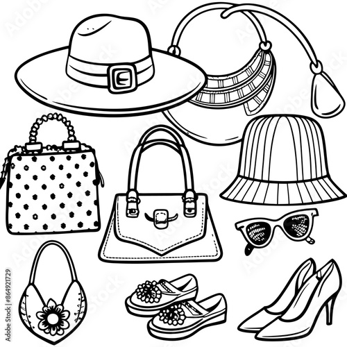 a set of items for women's clothing and accessories