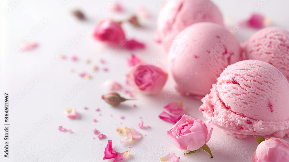 Exotic lychee and rose gelato, an image of exotic lychee and rose gelato, its pale color with subtle floral notes set against a white background Exotic lychee and rose gelato, an image of exotic lychee and rose gelato, its pale color with subtle floral notes set against a white background
