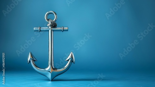 Abstract art with a nautical theme, featuring an anchor in the center on a blue background The design includes shadow effects and a minimalistic approach with a focus on the anchor